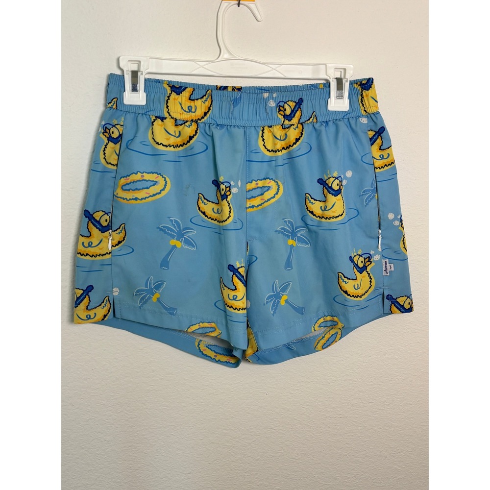 Maamgic Mens Rubber Duck Swim Trunks Blue Compression Liner Size S Pockets